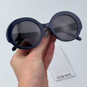 Loewe LW40135I SLIM 90A BRAND NEW Sunglasses Shiny Blue Smoke Round Women